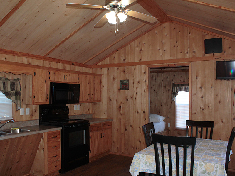 Family arriving at cabin