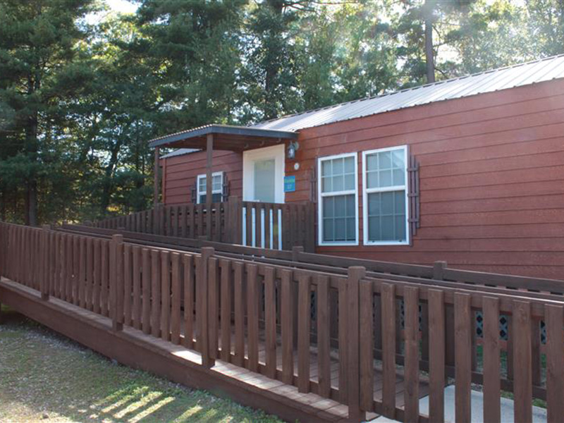 Family arriving at cabin