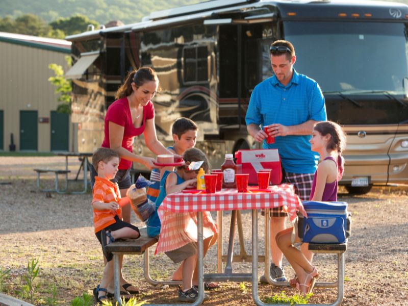 Campers eating a nice meal