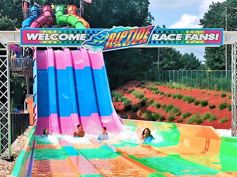 Racers sliding and laughing