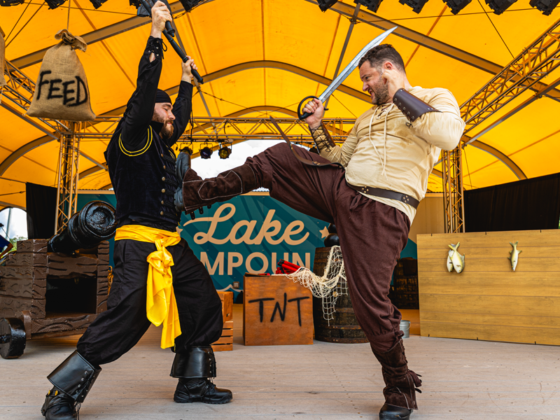 Pirates fighting at Splashbucklers Comedy Stunt Show at Lake Compounce