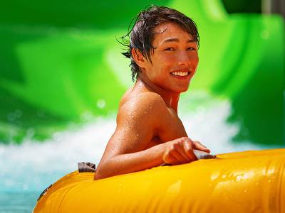 Teens on rafts